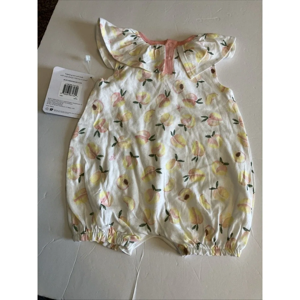 Burt's Bees One Piece Girl 0-3M Peachy NWT Organic Cotton Ruffle Romper C818